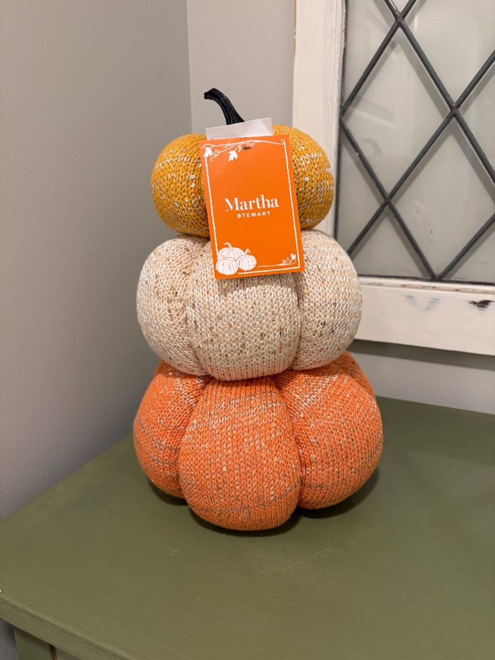 Martha Stewart Stacked Knit Pumpkin Trio Tabletop Decoration NWT soft autumn